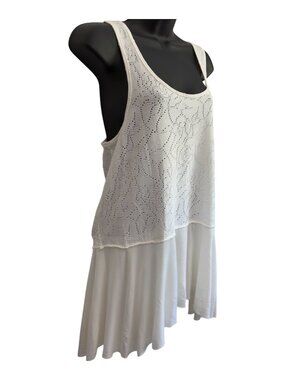 Free People Tunic Tank Womens White Perforated Top Size Small Racerback Peplum
